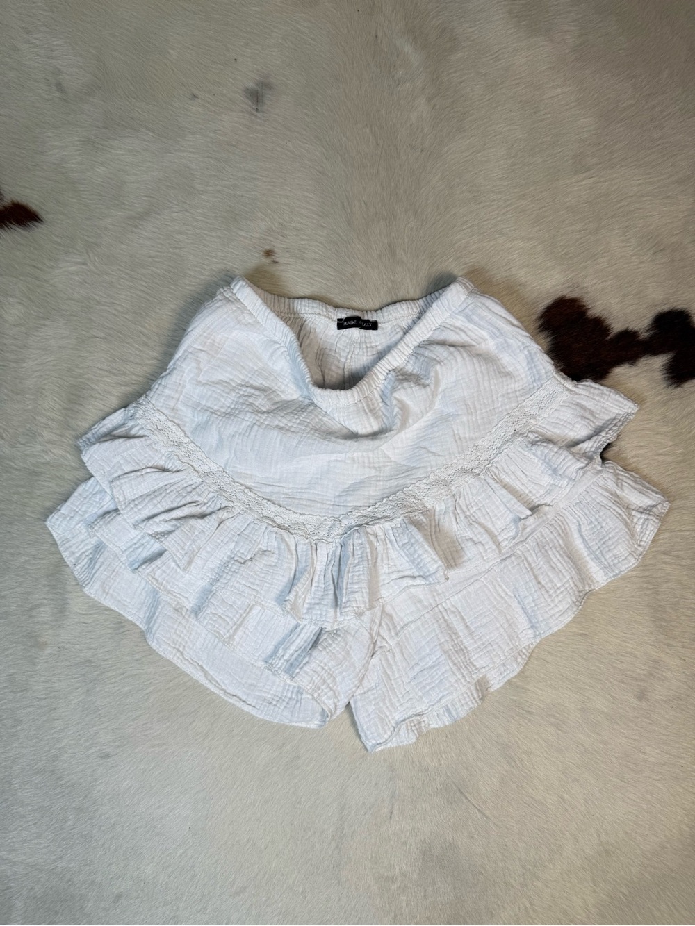 White Cotton Gauze Ruffle Bloomer Shorts M